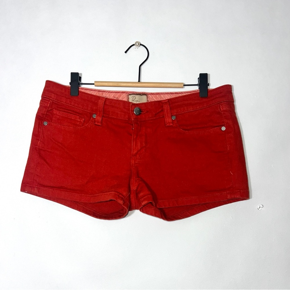 Paige Canyon Shorts Womens 29 Red Low Rise Stretch Denim Y2K Festival Bold